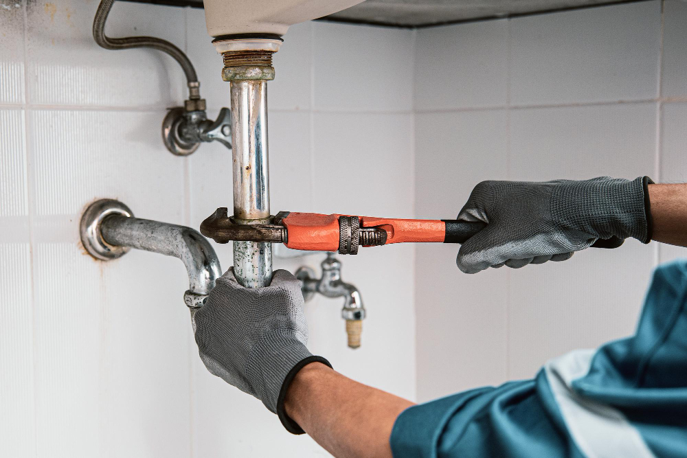 plumber-using-wrench-repair-water-pipe-sink plumber-using-wrench-repair-water-pipe-sink